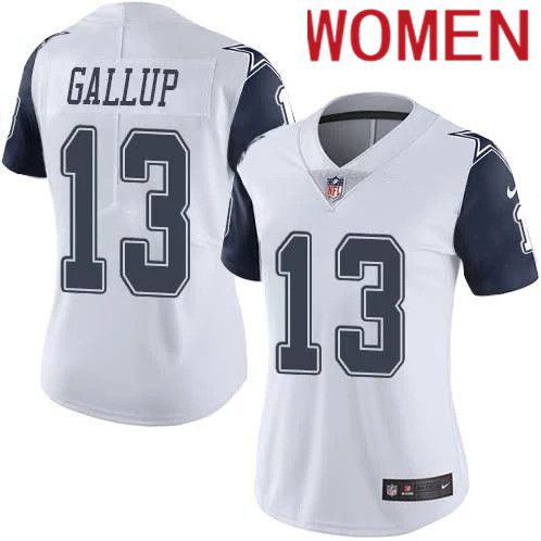 Women Dallas Cowboys #13 Michael Gallup Nike White Rush Vapor Limited NFL Jersey